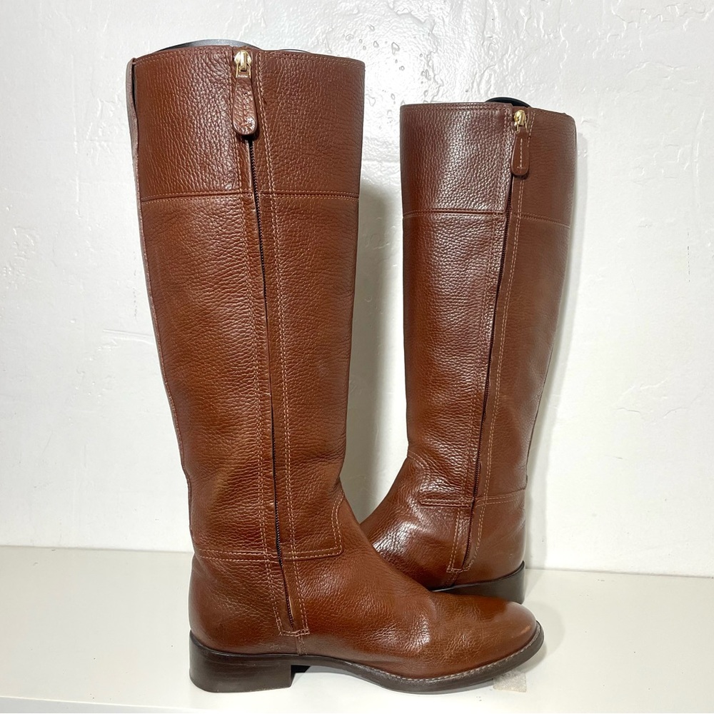 Tory Burch Junction Tumbled Leather Low Heel Knee High Riding Boots - Picture 12 of 16